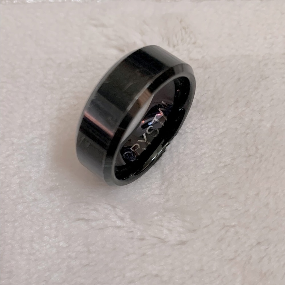 Crystal Men's Tungsten Carbide Black Wedding Band